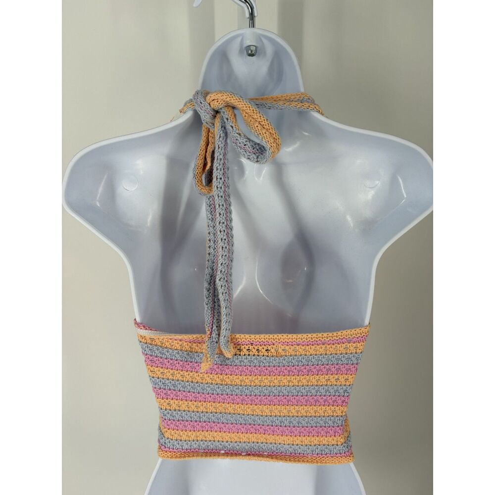 Boho Crochet Halter Crop Top | Multicolor Knit Festival Summer Top - Picture 2 of 5